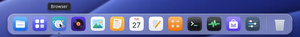 Το Dock, με μια τελεία κάτω από το πρόγραμμα περιήγησης που τρέχει